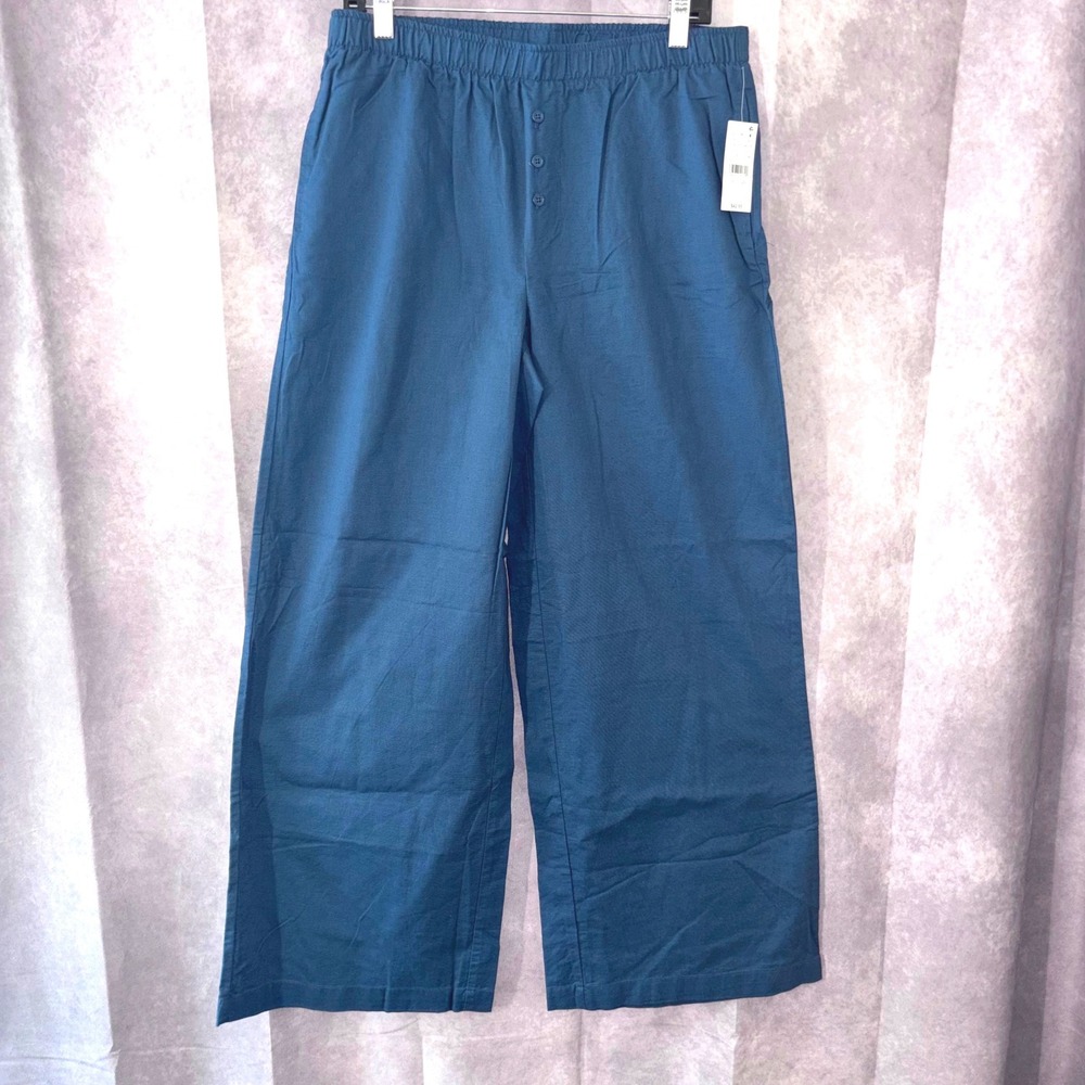 NWT PacSun Womens Large Dark Teal Blue Cotton Linen Blend Wide Leg